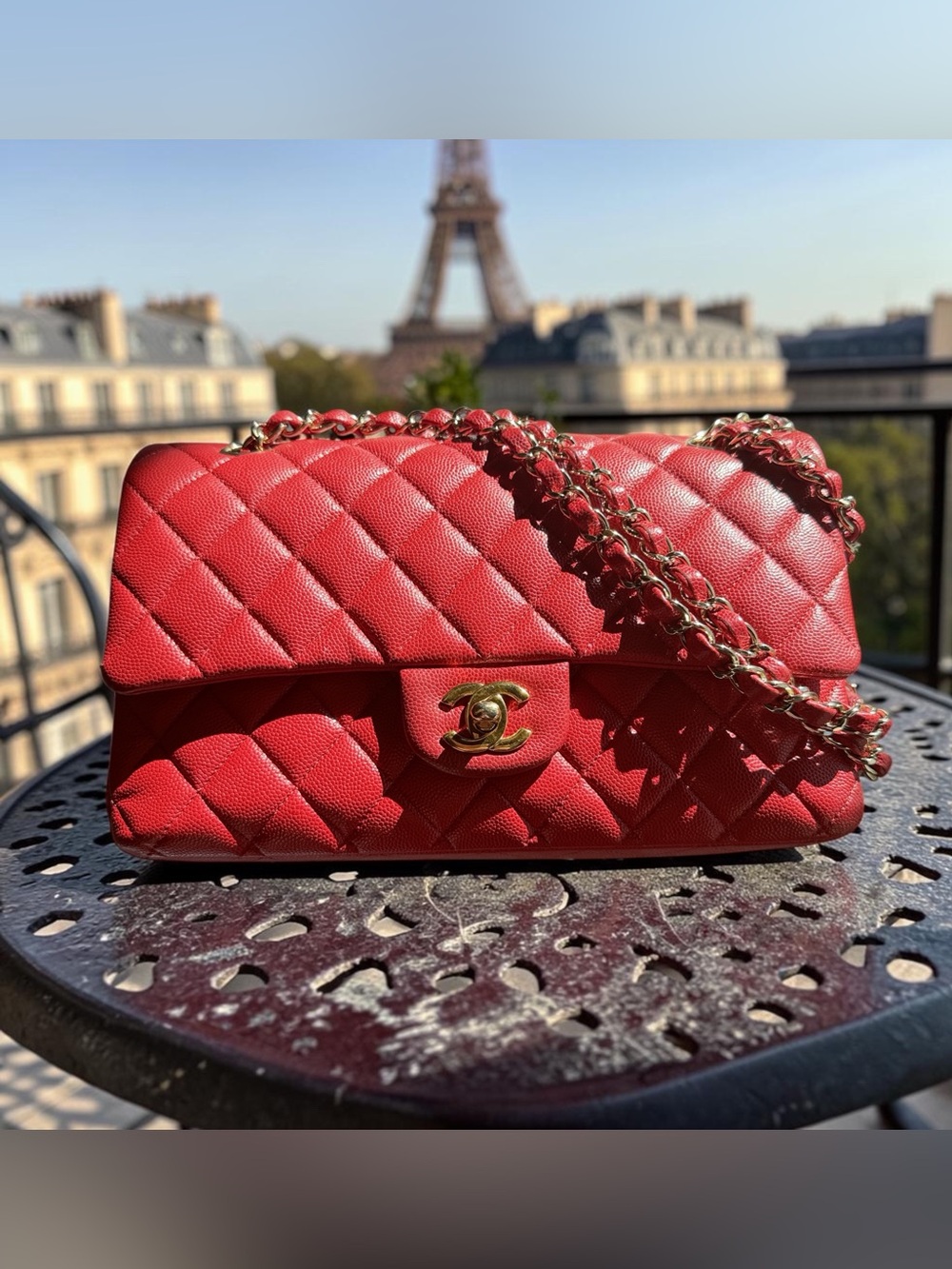 CHANEL Red Caviar Medium Double Flap 2019